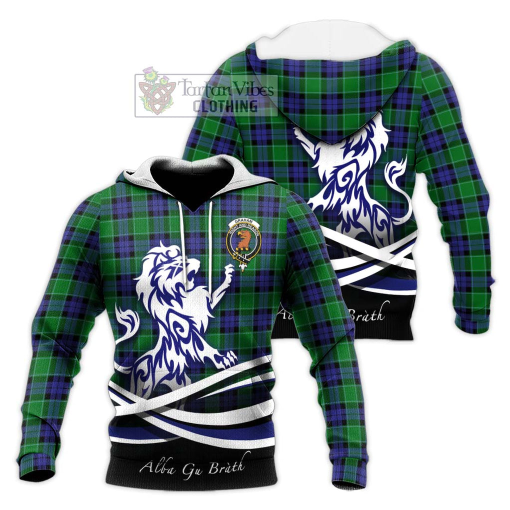 Graham of Menteith Modern Tartan Knitted Hoodie with Alba Gu Brath Regal Lion Emblem Unisex Knitted Pullover Hoodie - Tartanvibesclothing Shop