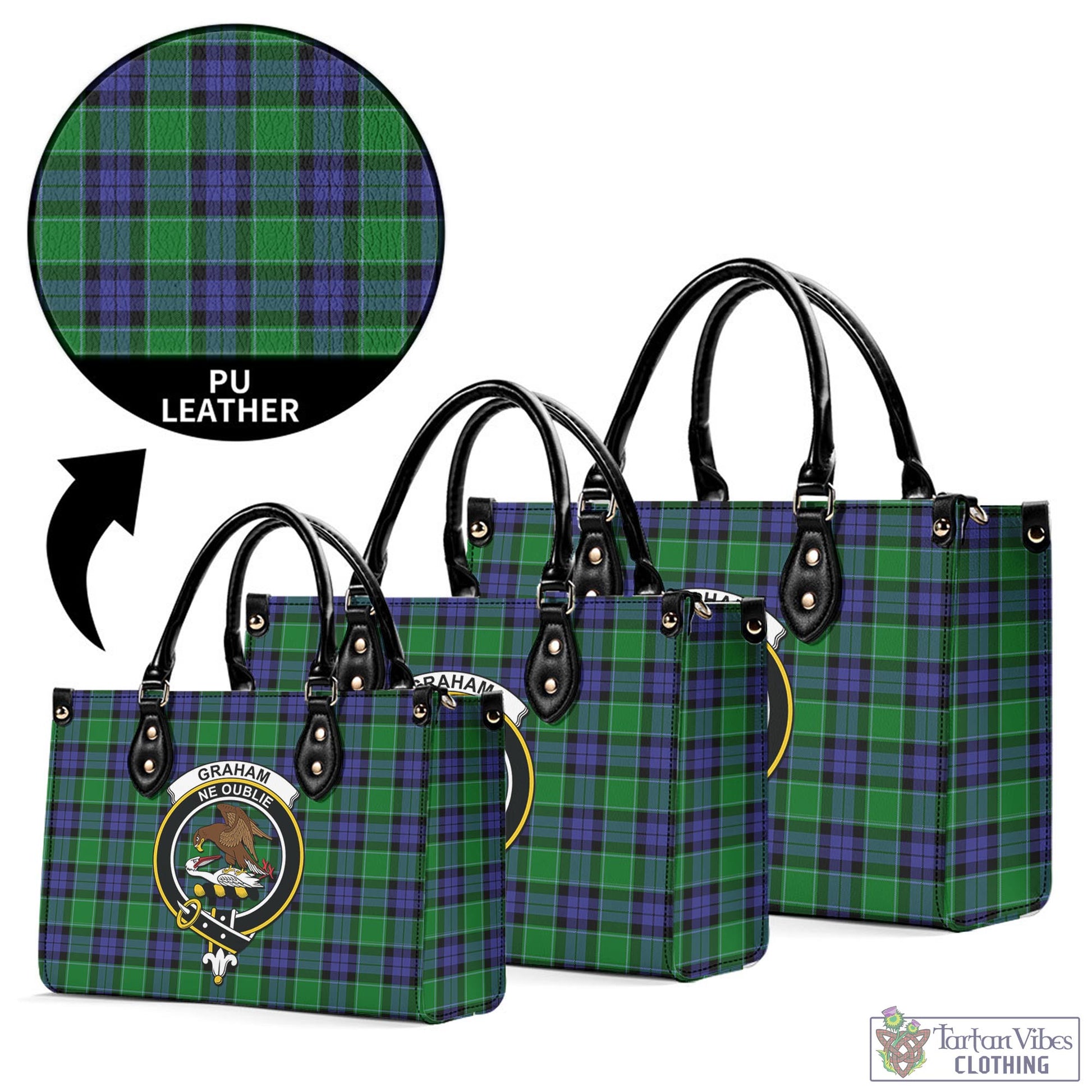 Tartan Vibes Clothing Graham of Menteith Modern Tartan Luxury Leather Handbags with Family Crest