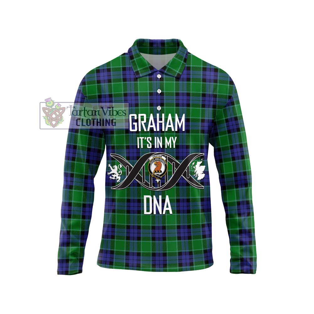 Graham of Menteith Modern Tartan Long Sleeve Polo Shirt with Family Crest DNA In Me Style Unisex - Tartanvibesclothing Shop