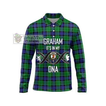 Graham of Menteith Modern Tartan Long Sleeve Polo Shirt with Family Crest DNA In Me Style