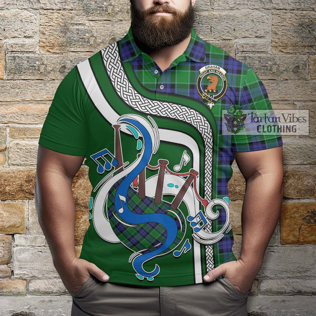 Tartan Vibes Clothing Graham of Menteith Modern Tartan Polo Shirt with Epic Bagpipe Style