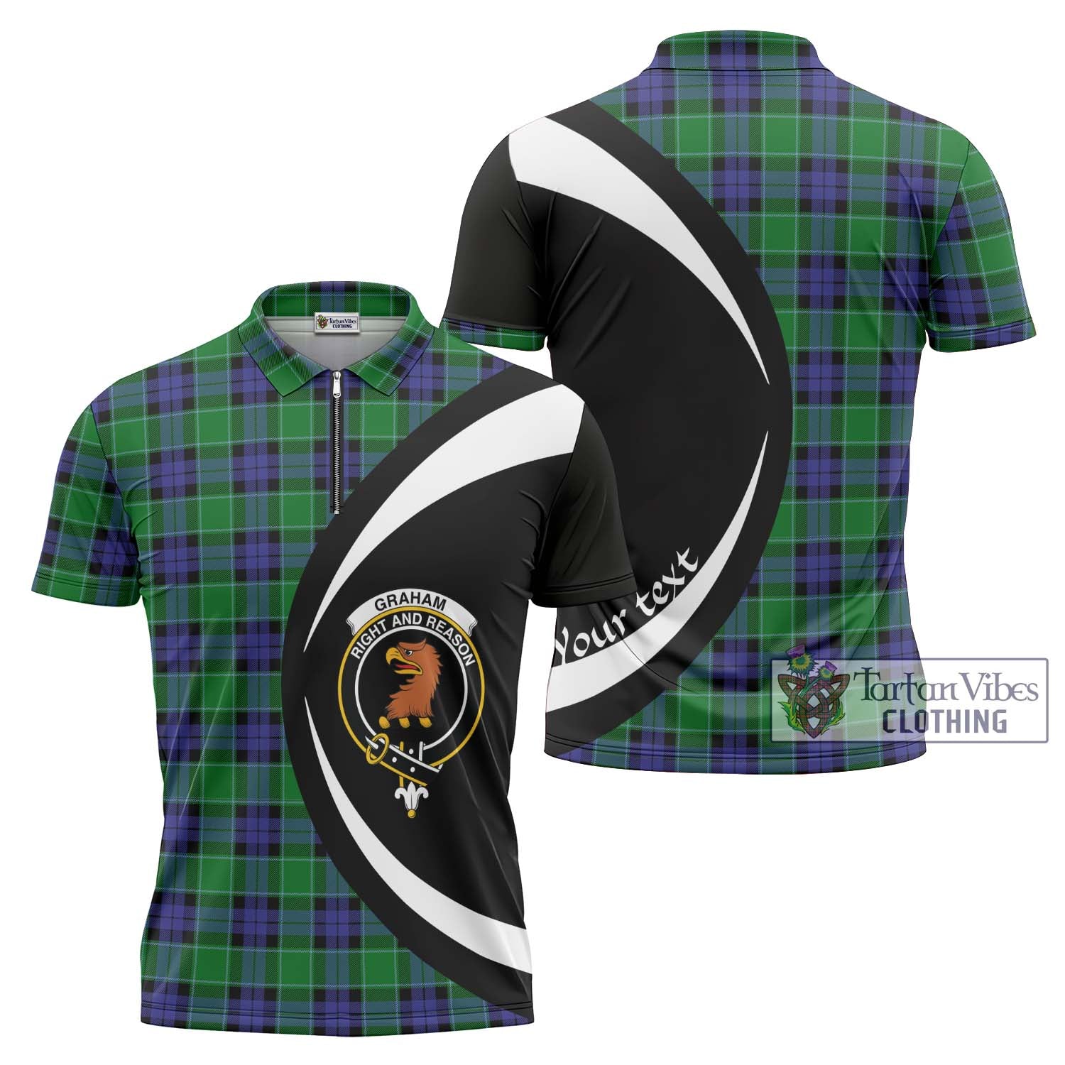 Tartan Vibes Clothing Graham of Menteith Modern Tartan Zipper Polo Shirt with Family Crest Circle Style