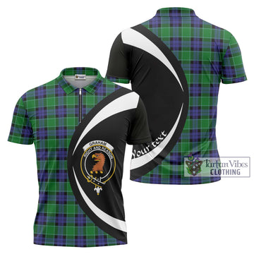 Graham of Menteith Modern Tartan Zipper Polo Shirt with Family Crest Circle Style