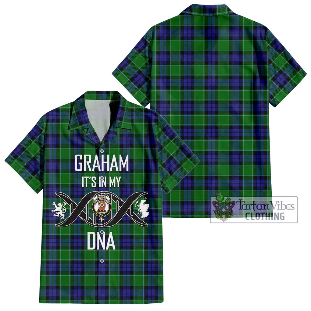 Graham of Menteith Modern Tartan Short Sleeve Button Shirt with Family Crest DNA In Me Style Kid - Tartanvibesclothing Shop