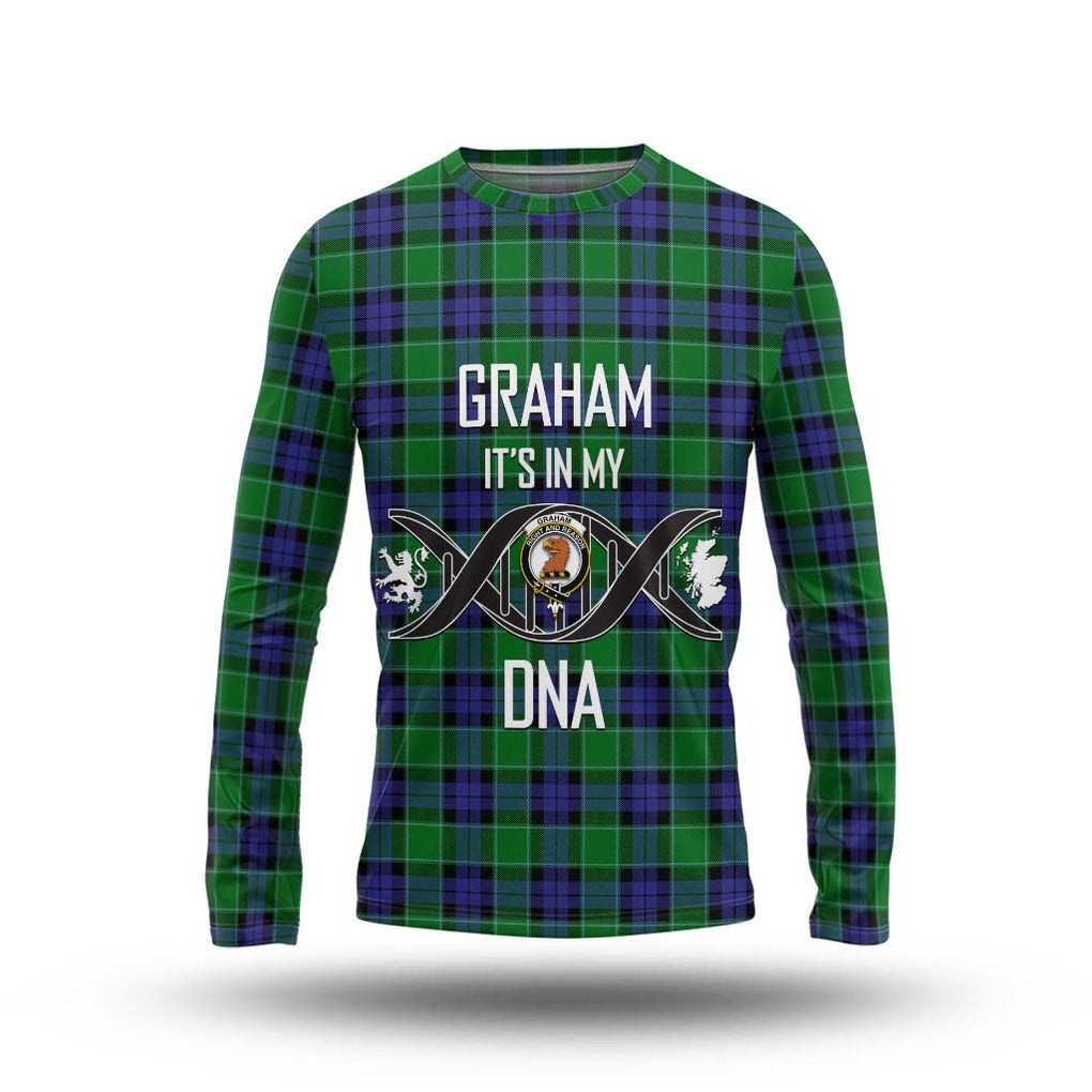 Graham of Menteith Modern Tartan Long Sleeve T-Shirt with Family Crest DNA In Me Style Unisex - Tartanvibesclothing Shop