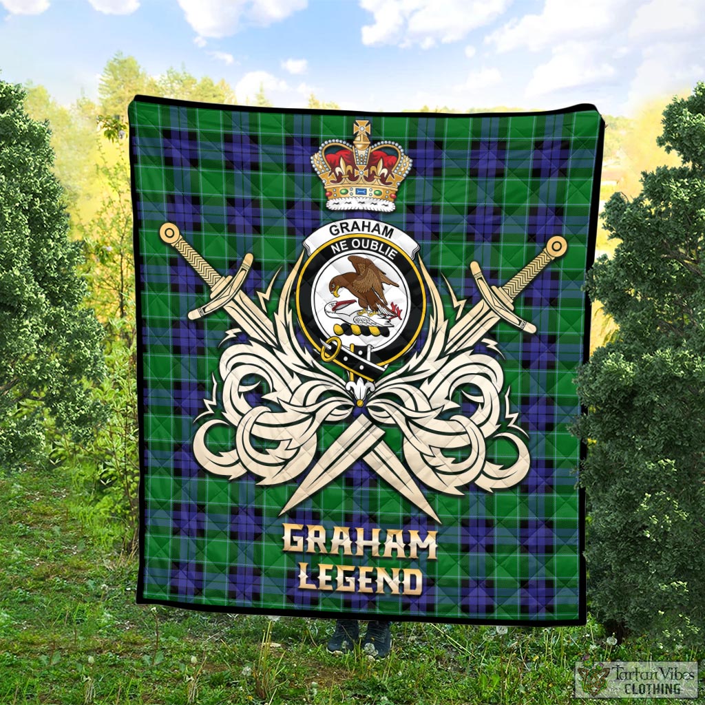 Tartan Vibes Clothing Graham of Menteith Modern Tartan Quilt with Clan Crest and the Golden Sword of Courageous Legacy