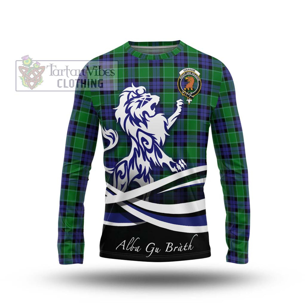 Graham of Menteith Modern Tartan Long Sleeve T-Shirt with Alba Gu Brath Regal Lion Emblem Unisex - Tartanvibesclothing Shop