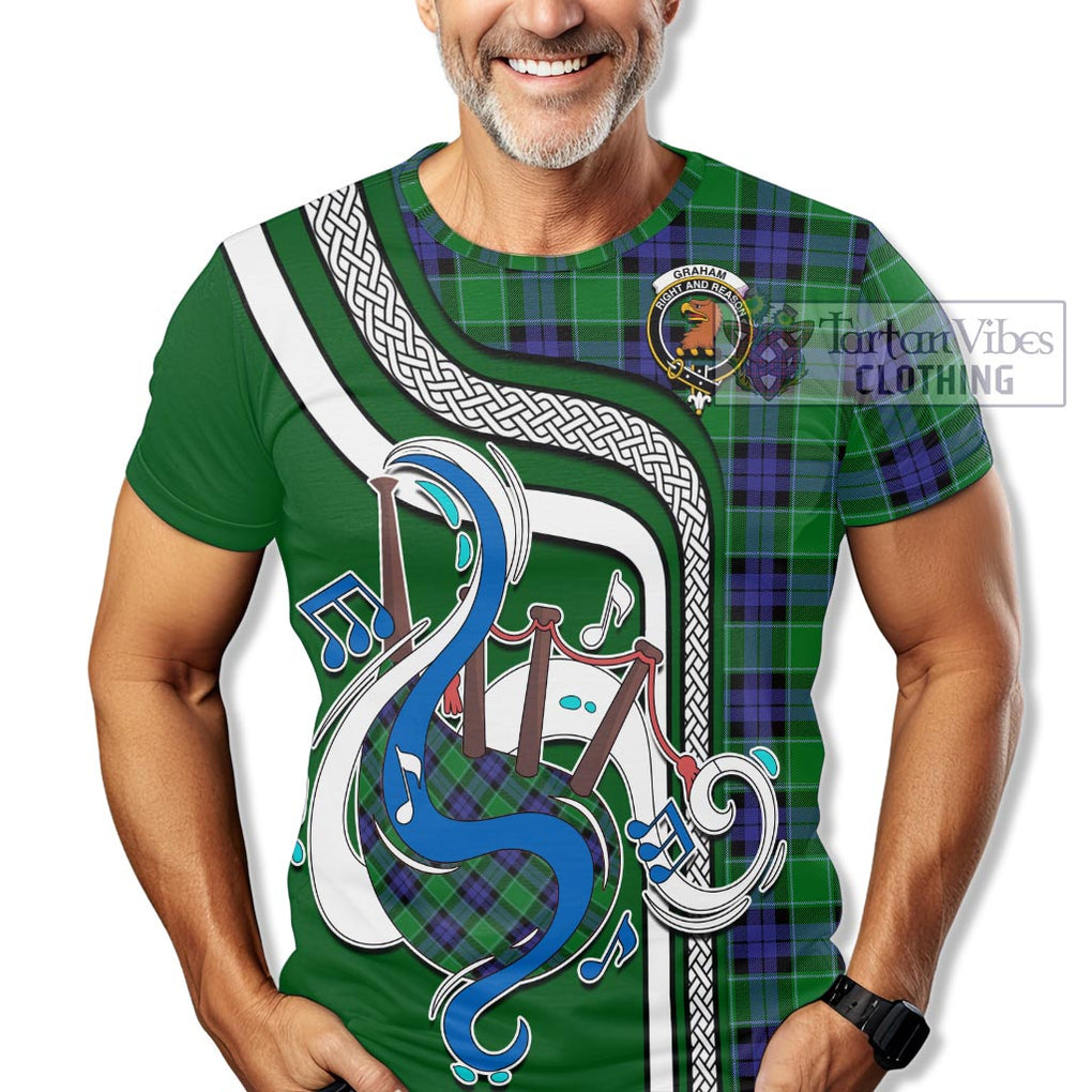 Graham of Menteith Modern Tartan T-Shirt with Epic Bagpipe Style Kid's Shirt - Tartanvibesclothing Shop