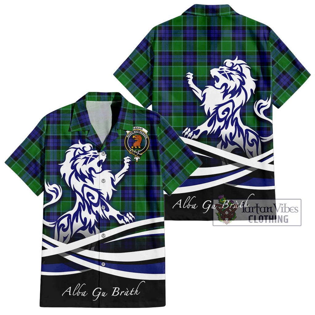 Graham of Menteith Modern Tartan Short Sleeve Button Shirt with Alba Gu Brath Regal Lion Emblem Kid - Tartanvibesclothing Shop