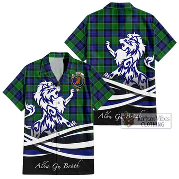 Graham of Menteith Modern Tartan Short Sleeve Button Shirt with Alba Gu Brath Regal Lion Emblem