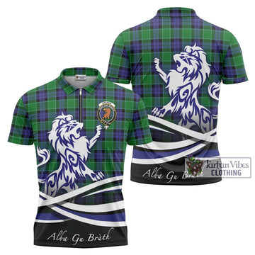 Graham of Menteith Modern Tartan Zipper Polo Shirt with Alba Gu Brath Regal Lion Emblem