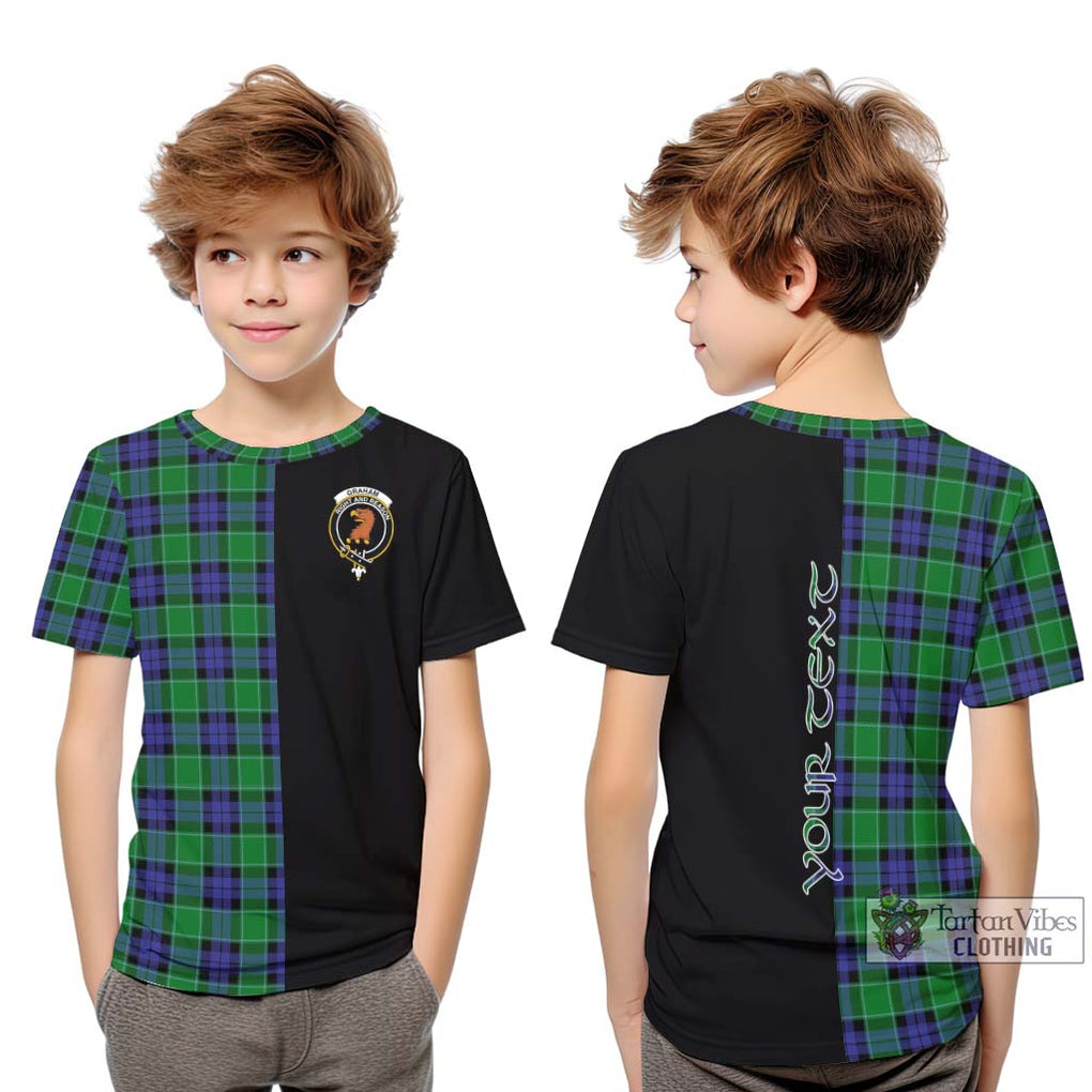 Graham of Menteith Modern Tartan Kid T-Shirt with Family Crest and Half Of Me Style Youth XL Size14 - Tartanvibesclothing Shop