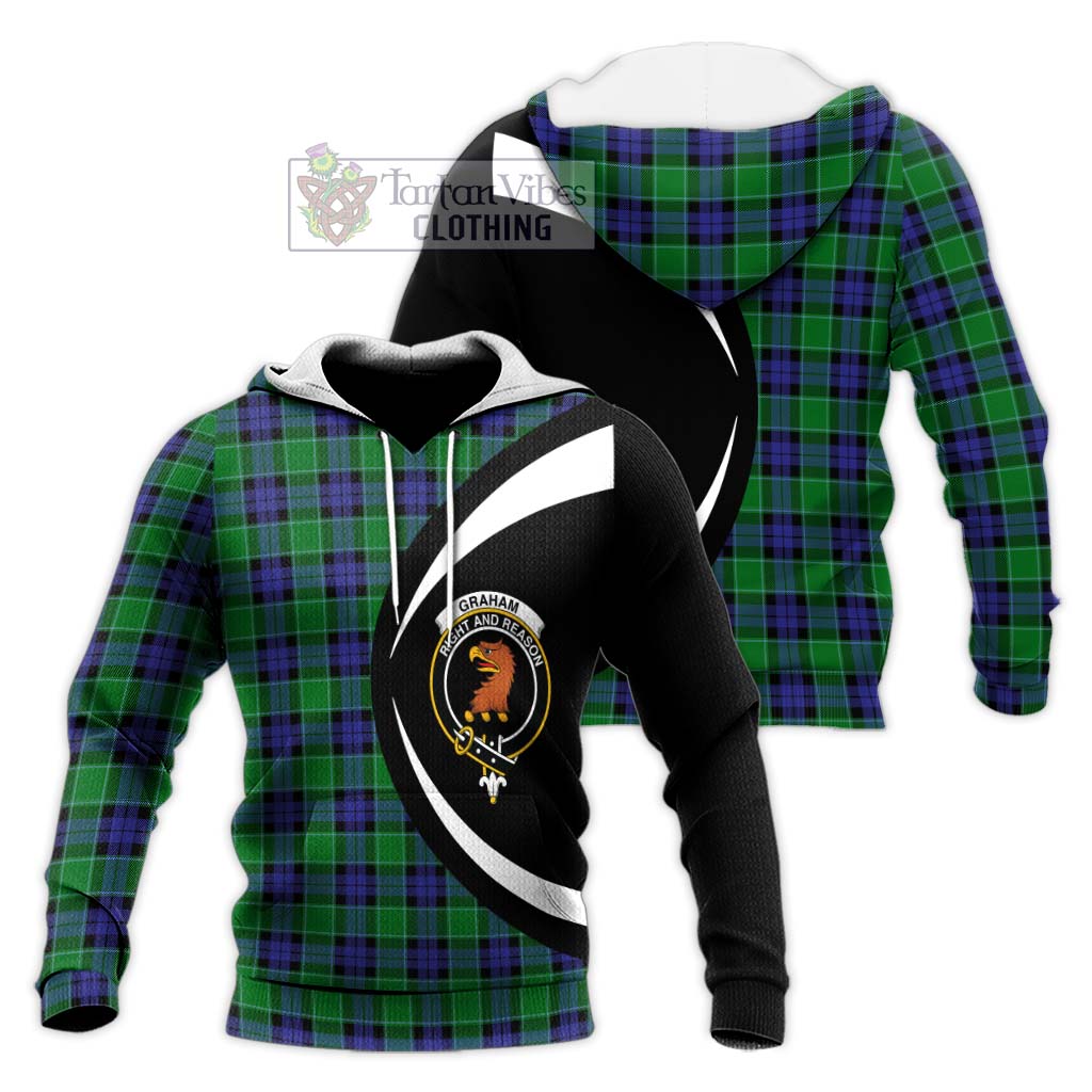 Graham of Menteith Modern Tartan Knitted Hoodie with Family Crest Circle Style Unisex Knitted Pullover Hoodie - Tartan Vibes Clothing