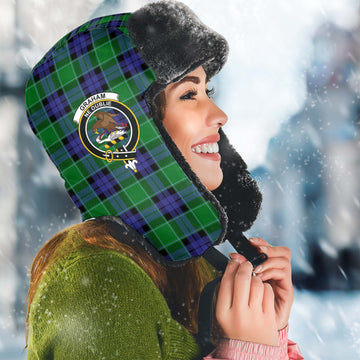 Graham of Menteith Modern Tartan Winter Trapper Hat with Family Crest