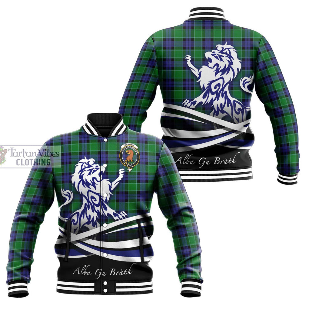 Graham of Menteith Modern Tartan Baseball Jacket with Alba Gu Brath Regal Lion Emblem Unisex - Tartanvibesclothing Shop