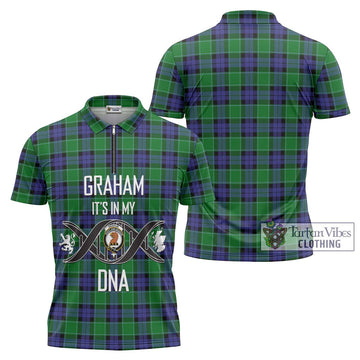 Graham of Menteith Modern Tartan Zipper Polo Shirt with Family Crest DNA In Me Style