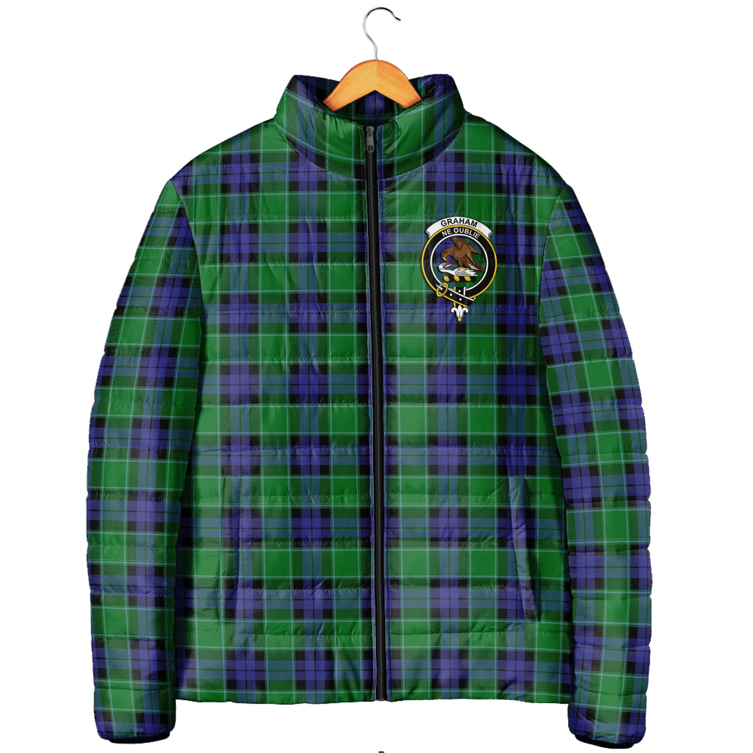 Graham of Menteith Modern Tartan Padded Jacket with Family Crest Men's Padded Jacket - Tartan Vibes Clothing