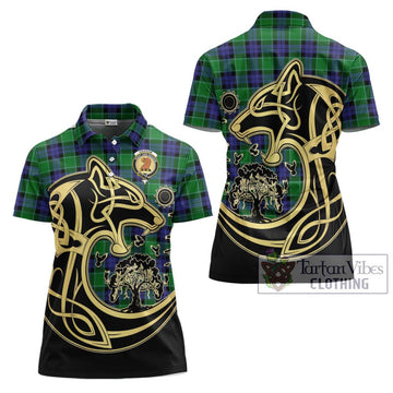 Graham of Menteith Modern Tartan Women's Polo Shirt with Family Crest Celtic Wolf Style