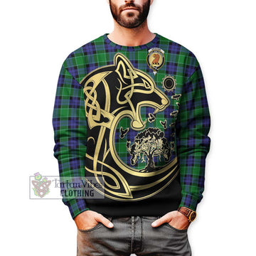 Graham of Menteith Modern Tartan Sweatshirt with Family Crest Celtic Wolf Style