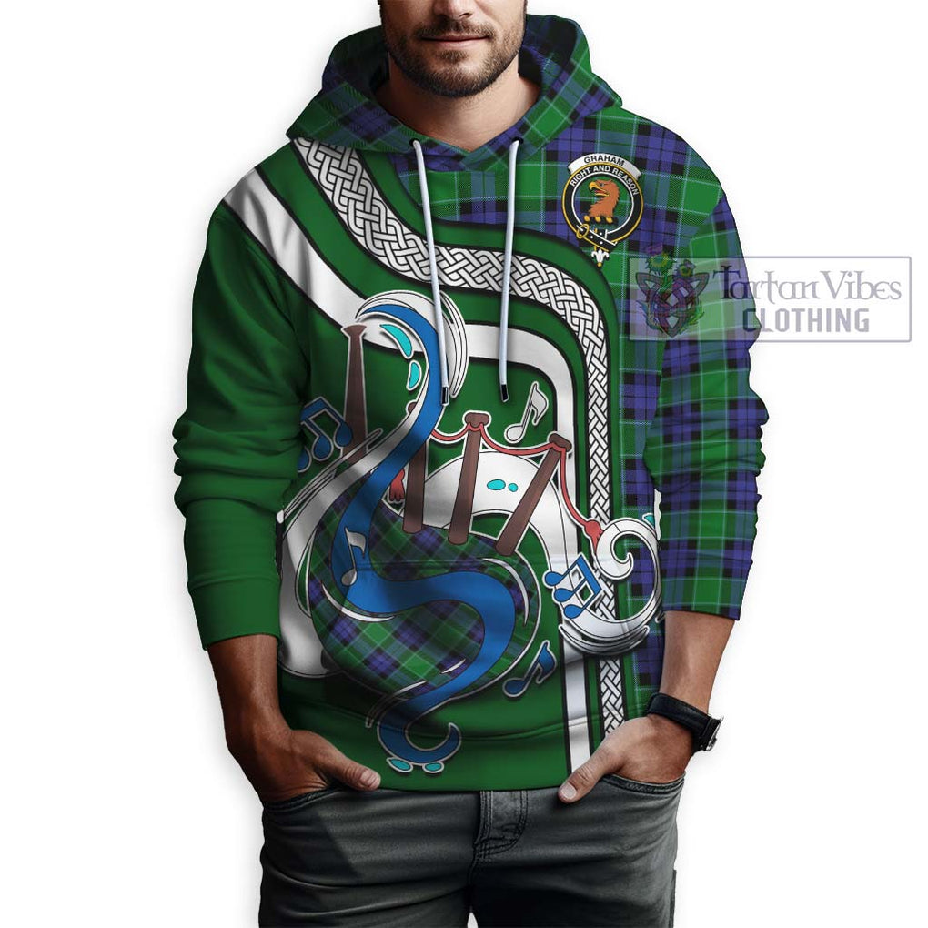 Graham of Menteith Modern Tartan Hoodie with Epic Bagpipe Style Zip Hoodie - Tartanvibesclothing Shop