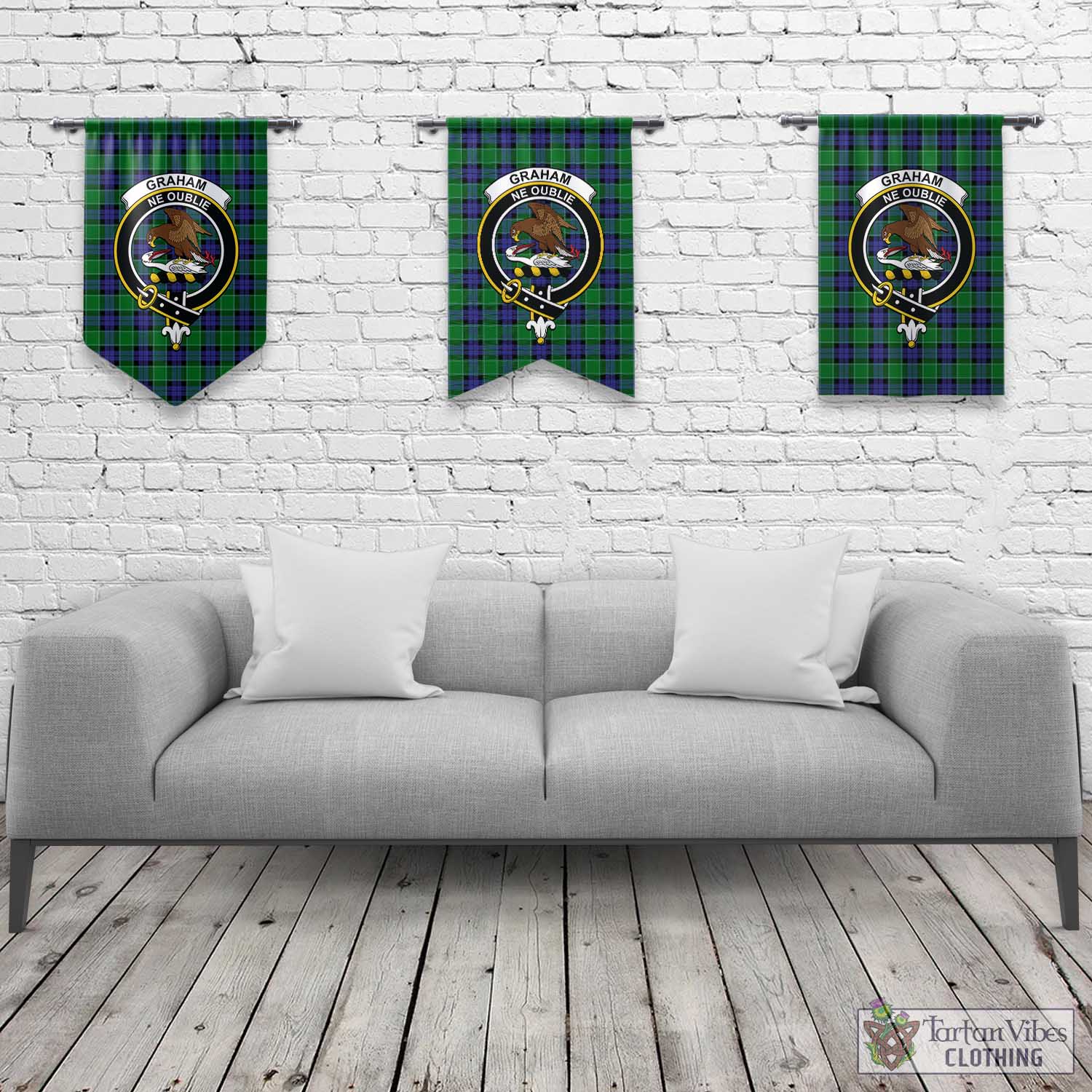 Tartan Vibes Clothing Graham of Menteith Modern Tartan Gonfalon, Tartan Banner with Family Crest