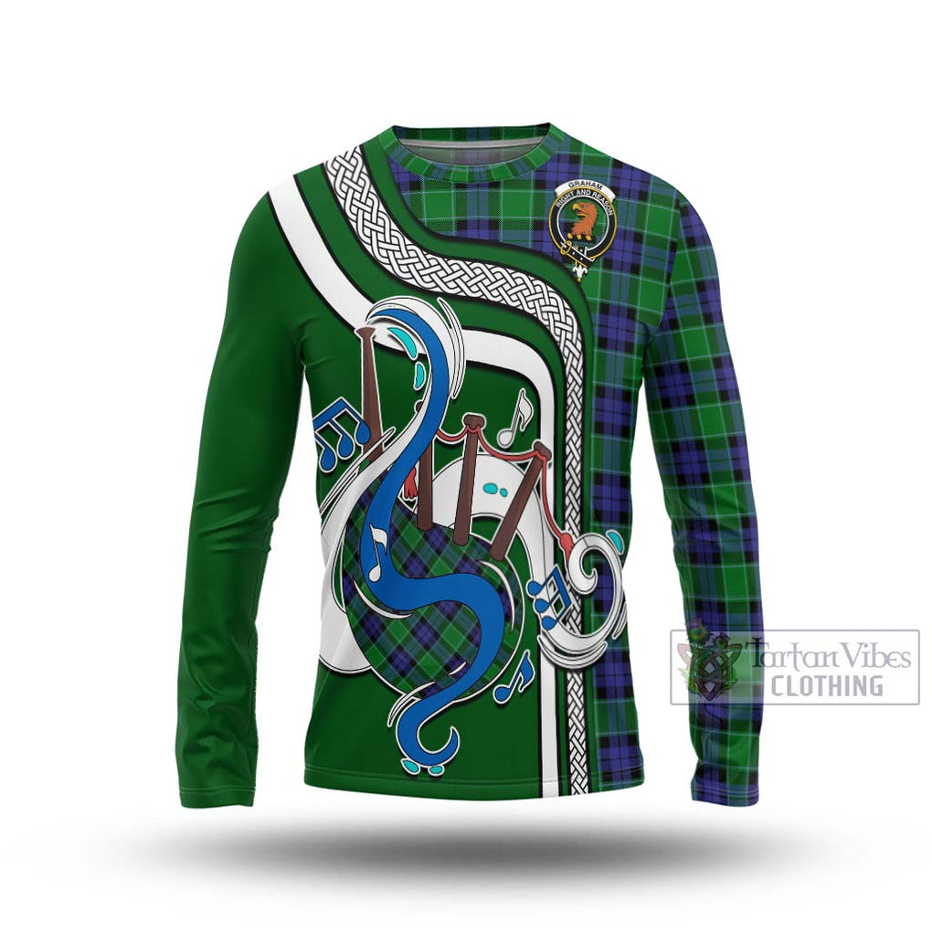 Tartan Vibes Clothing Graham of Menteith Modern Tartan Long Sleeve T-Shirt with Epic Bagpipe Style