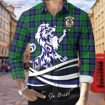 Graham of Menteith Modern Tartan Long Sleeve Button Up Shirt with Alba Gu Brath Regal Lion Emblem