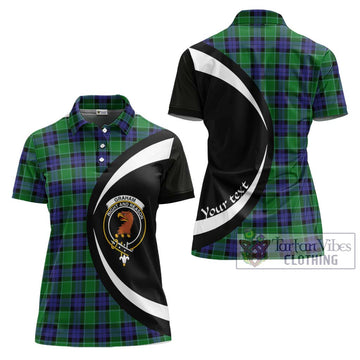 Graham of Menteith Modern Tartan Women's Polo Shirt with Family Crest Circle Style