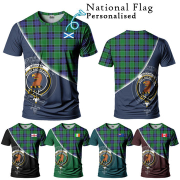 Graham of Menteith Modern Tartan T-Shirt with Personalised National Flag and Family Crest Half Style