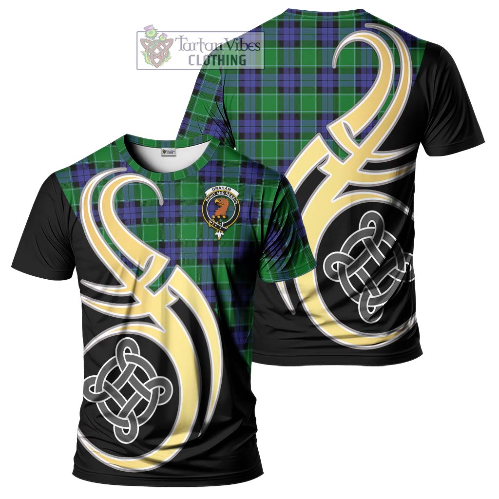 Tartan Vibes Clothing Graham of Menteith Modern Tartan T-Shirt with Family Crest and Celtic Symbol Style