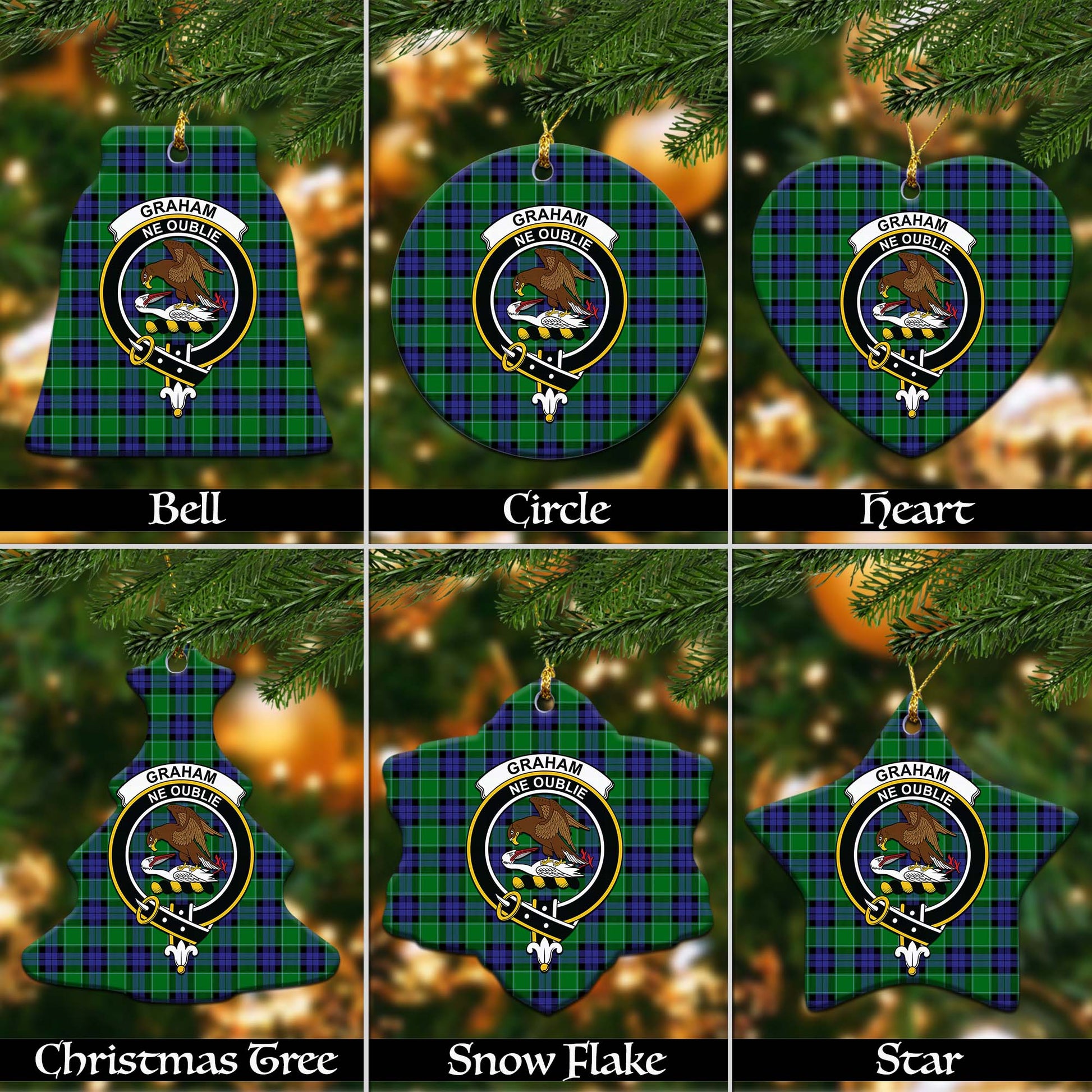 Graham of Menteith Modern Tartan Christmas Ornaments with Family Crest - Tartanvibesclothing