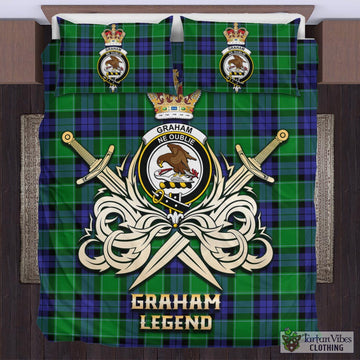 Graham of Menteith Modern Tartan Bedding Set with Clan Crest and the Golden Sword of Courageous Legacy