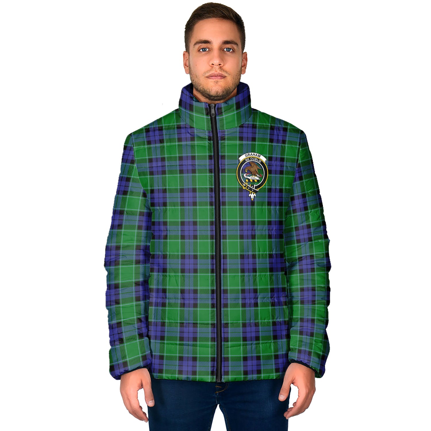 Graham of Menteith Modern Tartan Padded Jacket with Family Crest - Tartan Vibes Clothing