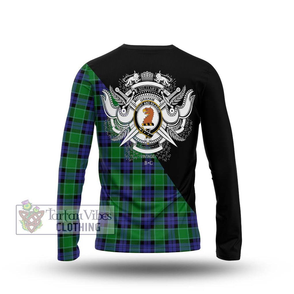 Graham of Menteith Modern Tartan Long Sleeve T-Shirt with Family Crest and Military Logo Style - Tartanvibesclothing Shop