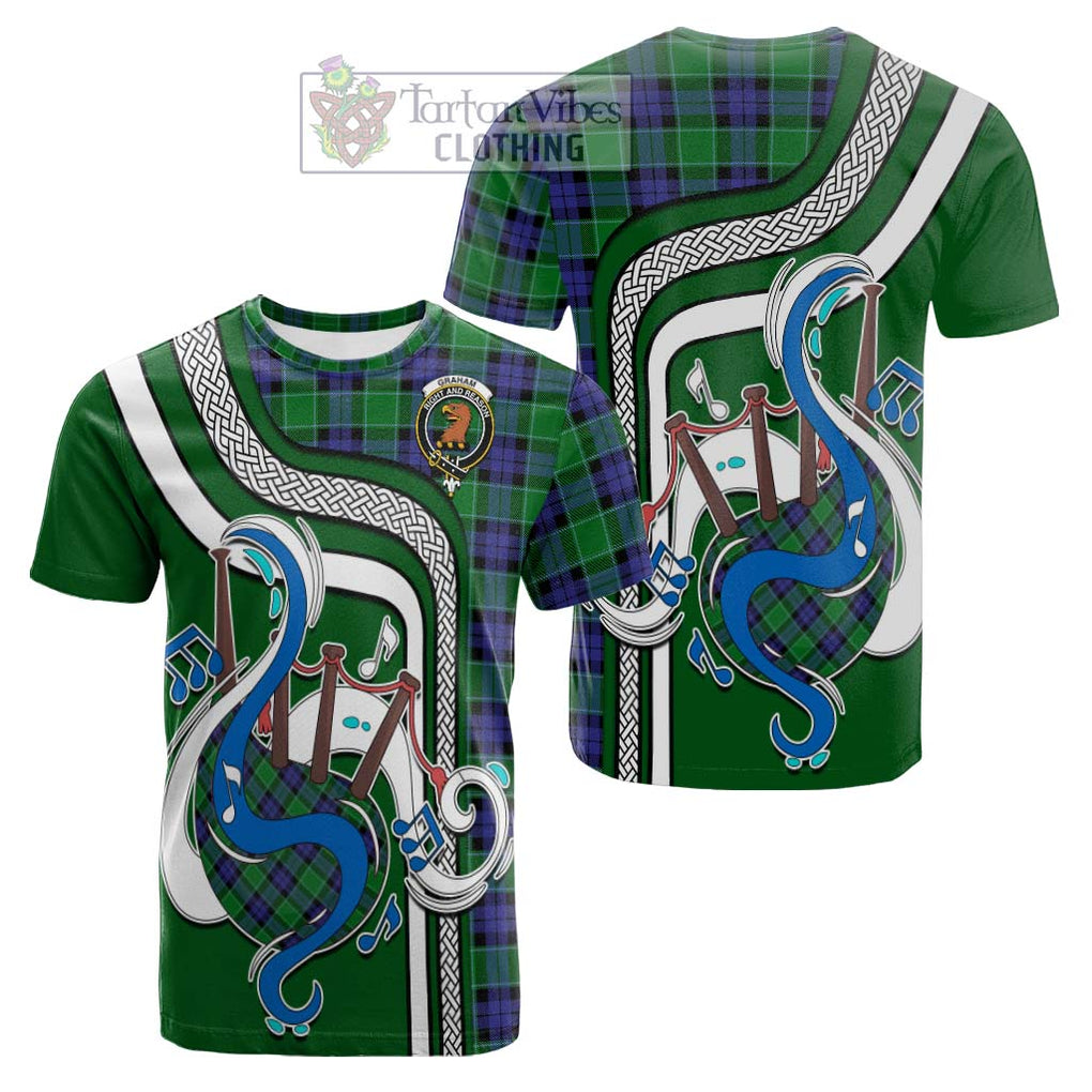 Tartan Vibes Clothing Graham of Menteith Modern Tartan Cotton T-shirt with Epic Bagpipe Style