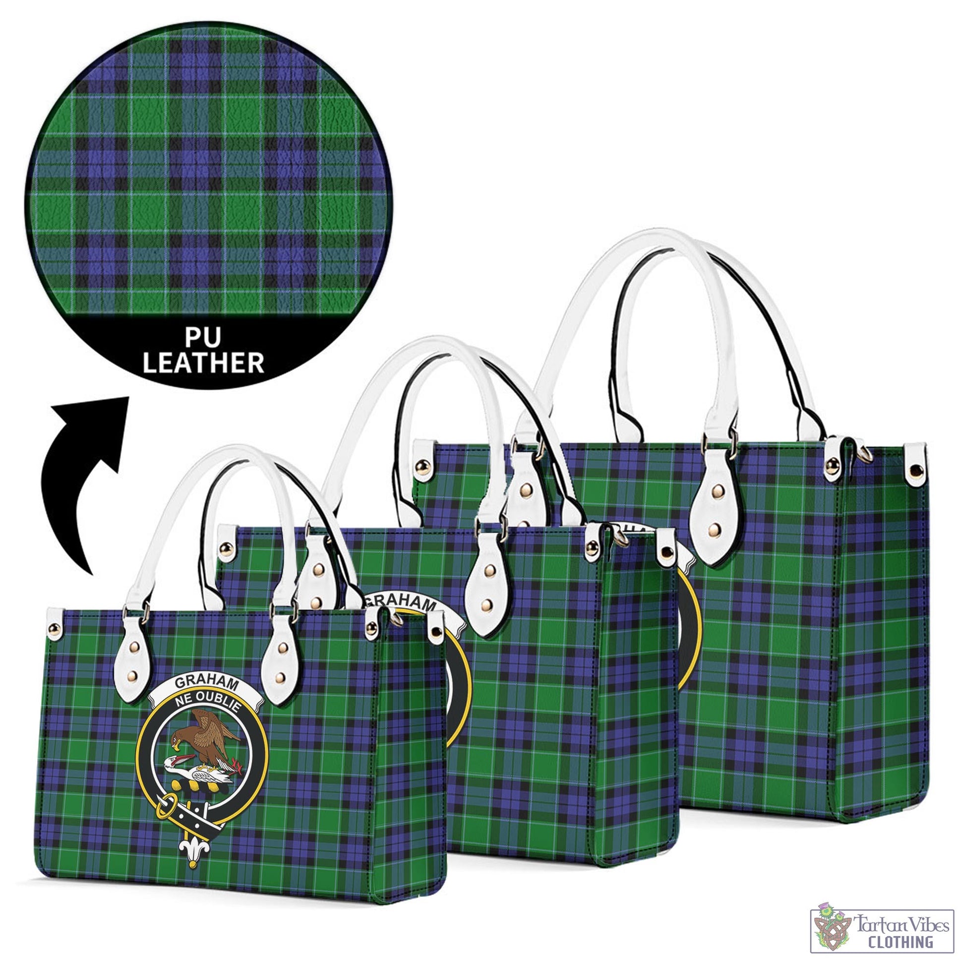 Tartan Vibes Clothing Graham of Menteith Modern Tartan Luxury Leather Handbags with Family Crest