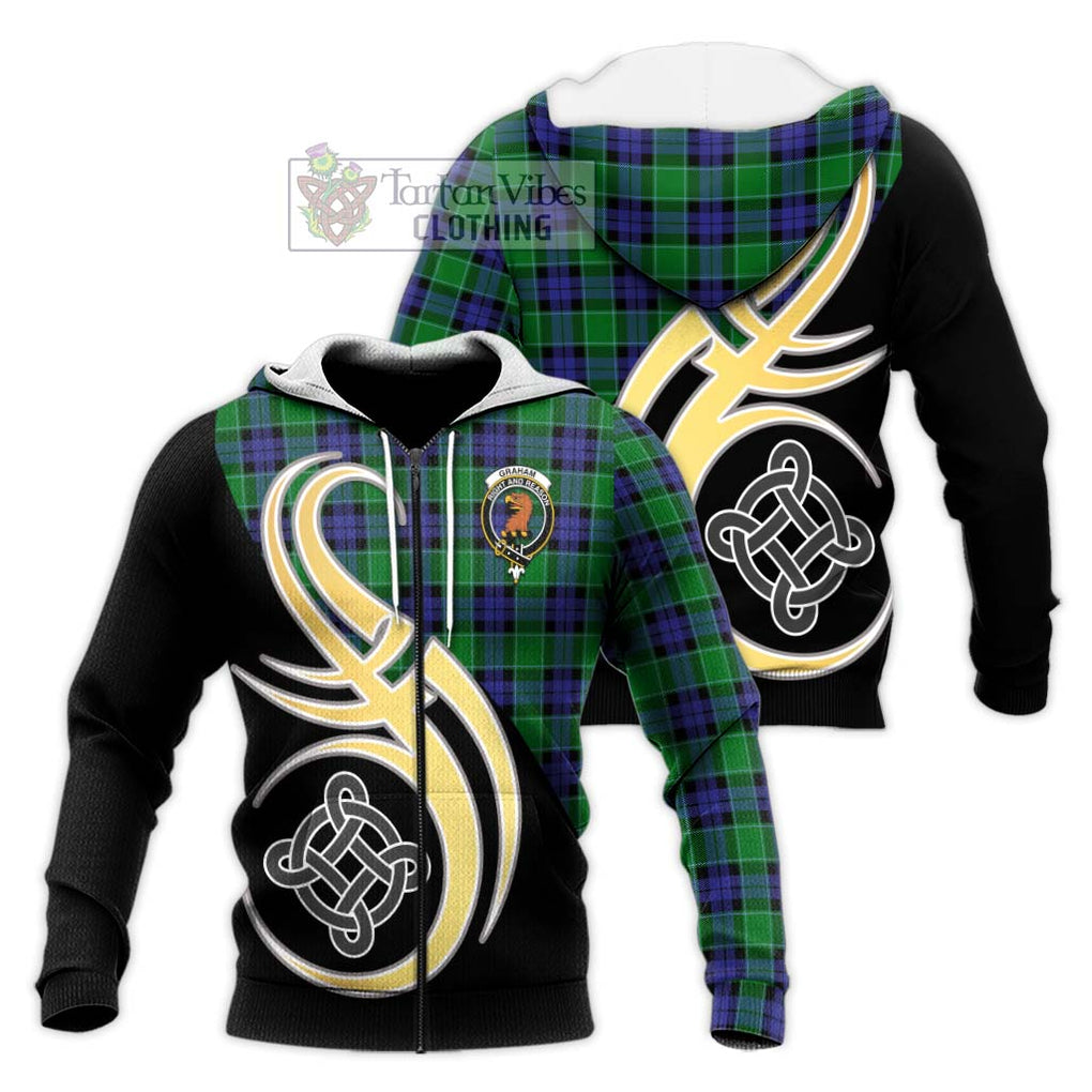 Graham of Menteith Modern Tartan Knitted Hoodie with Family Crest and Celtic Symbol Style Unisex Knitted Zip Hoodie - Tartan Vibes Clothing