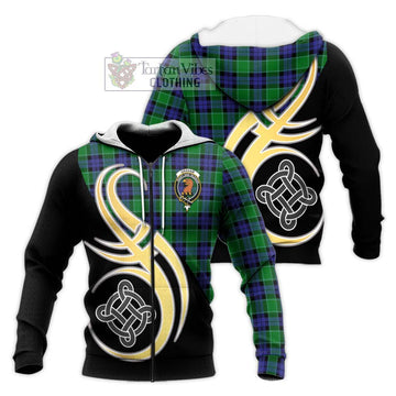 Graham of Menteith Modern Tartan Knitted Hoodie with Family Crest and Celtic Symbol Style