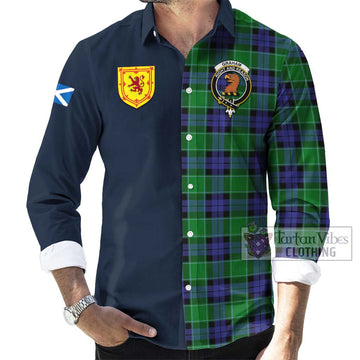 Graham of Menteith Modern Tartan Long Sleeve Button Shirt Alba with Scottish Lion Royal Arm Half Style