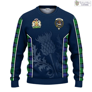 Graham of Menteith Modern Tartan Knitted Sweatshirt with Family Crest and Scottish Thistle Vibes Sport Style