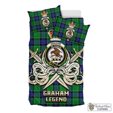 Graham of Menteith Modern Tartan Bedding Set with Clan Crest and the Golden Sword of Courageous Legacy