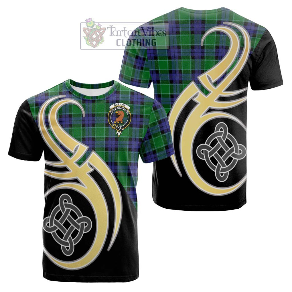 Tartan Vibes Clothing Graham of Menteith Modern Tartan Cotton T-shirt with Family Crest and Celtic Symbol Style