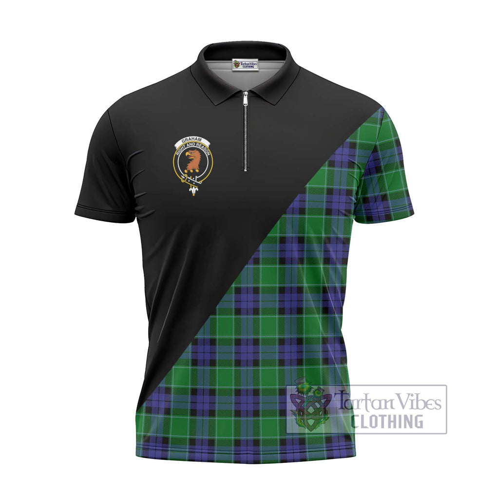 Graham of Menteith Modern Tartan Zipper Polo Shirt with Family Crest and Military Logo Style - Tartanvibesclothing Shop