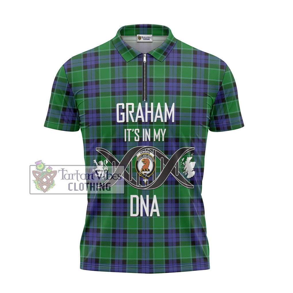 Graham of Menteith Modern Tartan Zipper Polo Shirt with Family Crest DNA In Me Style - Tartanvibesclothing Shop