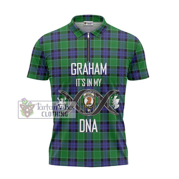 Graham of Menteith Modern Tartan Zipper Polo Shirt with Family Crest DNA In Me Style