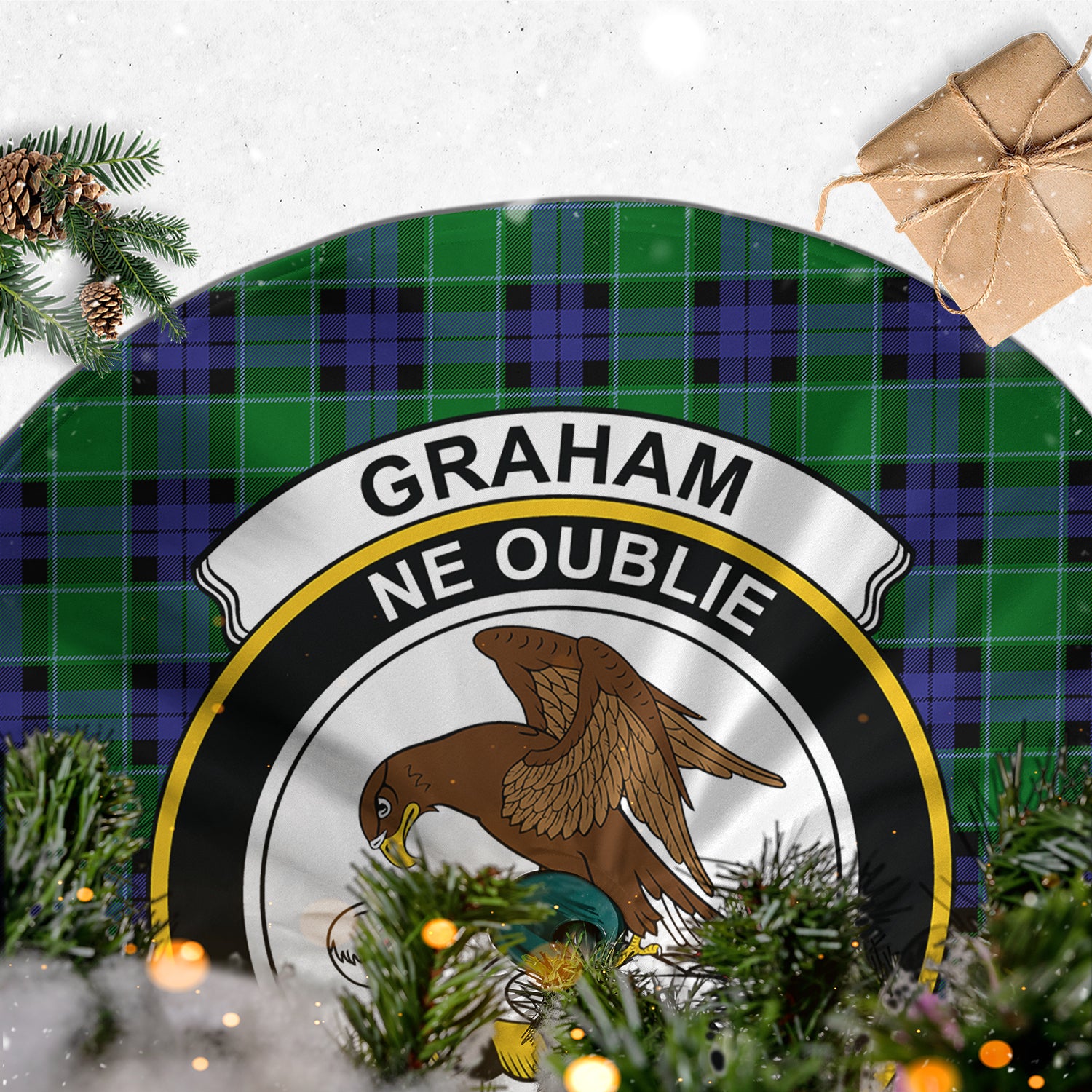 Graham of Menteith Modern Tartan Christmas Tree Skirt with Family Crest - Tartanvibesclothing