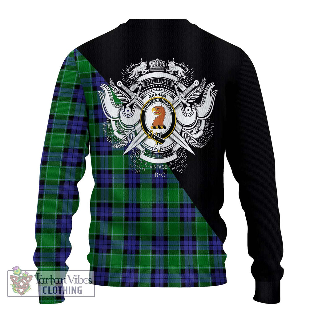 Graham of Menteith Modern Tartan Knitted Sweater with Family Crest and Military Logo Style - Tartanvibesclothing Shop