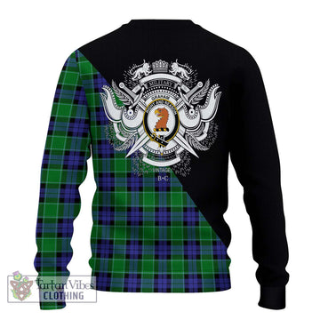 Graham of Menteith Modern Tartan Ugly Sweater with Family Crest and Military Logo Style