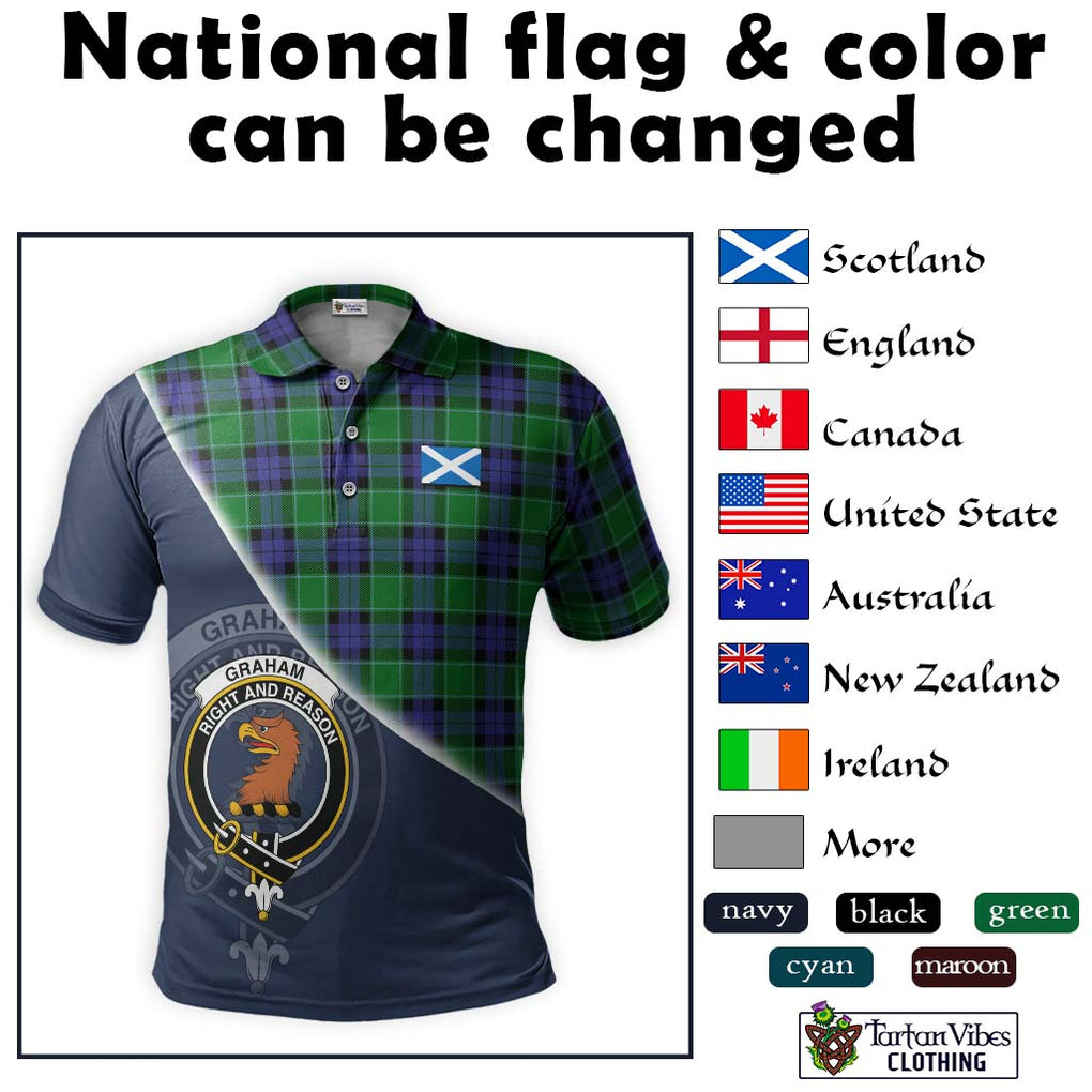 Graham of Menteith Modern Tartan Polo Shirt with Personalised National Flag and Family Crest Half Style - Tartanvibesclothing Shop