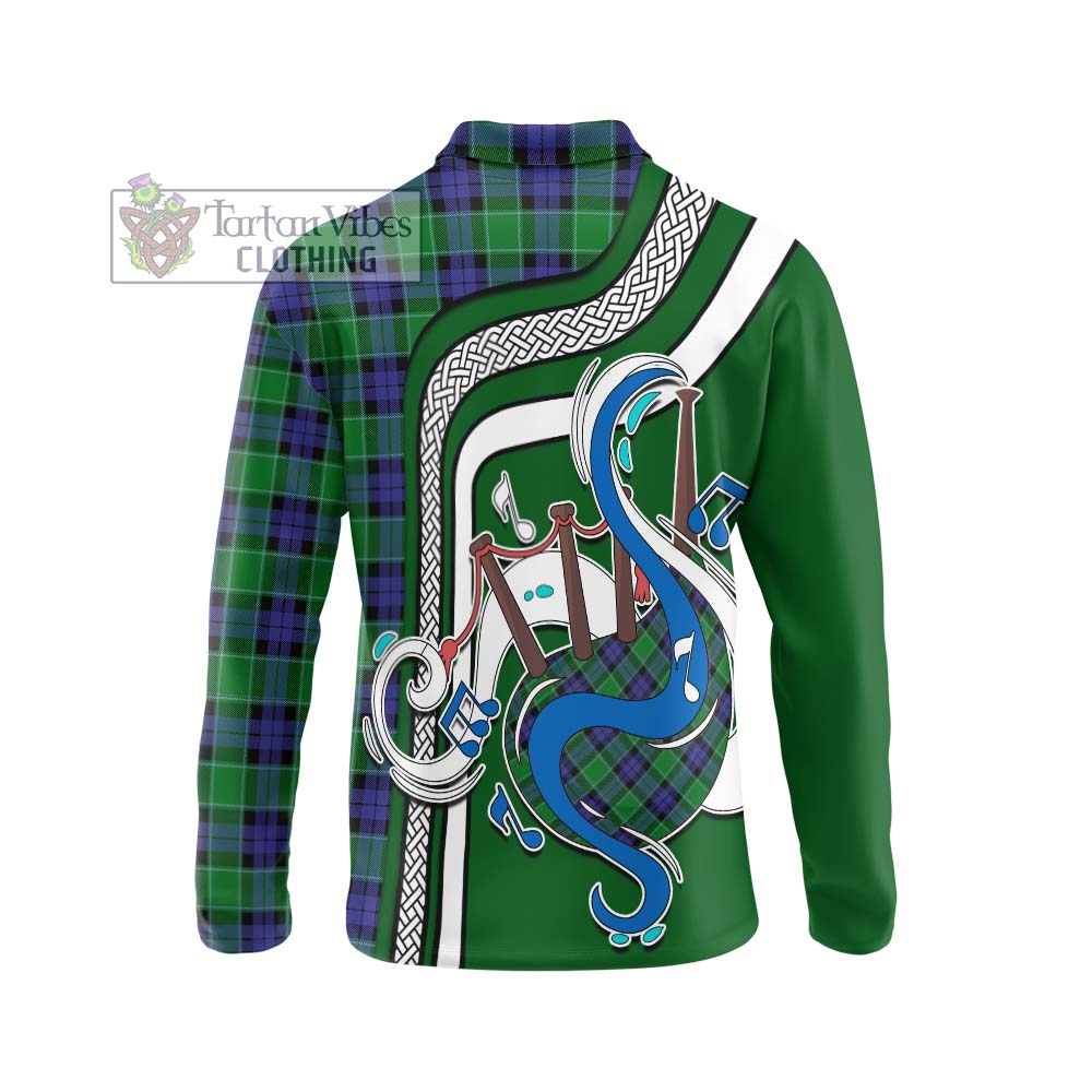 Tartan Vibes Clothing Graham of Menteith Modern Tartan Long Sleeve Polo Shirt with Epic Bagpipe Style